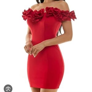 B Darlin Strapless Red Dress with Floral Detail